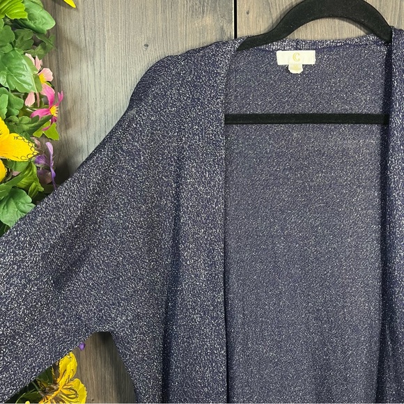 .🌼3/$30🌼C Navy Blue Sparkle Undertone Open Front Lightweight Cardigan Size M - Picture 5 of 16